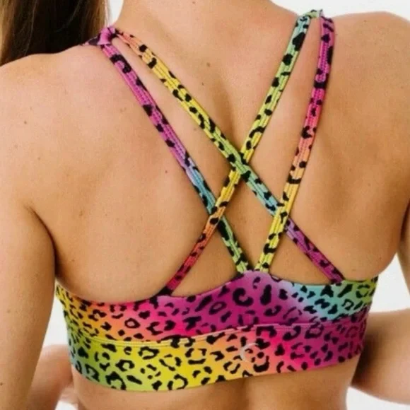 ZYIA Active Rainbow Leopard Light n Tight Strappy Bra w/ pads Small Activewear - Picture 9 of 11